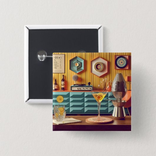 Mid Century Atomic Retro Futuristic Party Room Button (Vorne & Hinten)