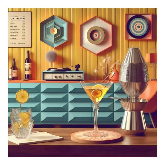 Mid Century Atomic Retro Futuristic Party Room Fotodruck (Vorne)