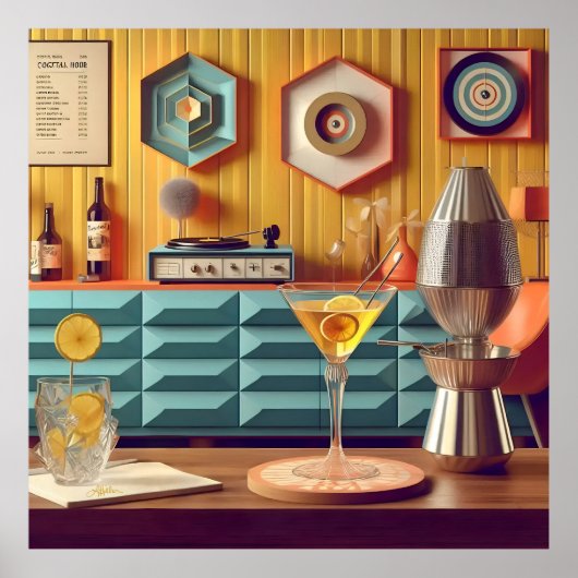 Mid Century Atomic Retro Futuristic Party Room Poster (Vorne)