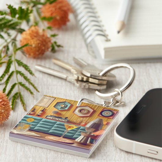 Mid Century Atomic Retro Futuristic Party Room Schlüsselanhänger (Vorderseite rechts)