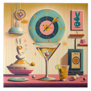 Mid Century Atomic Retro Futuristischer Kaninchen Fliese