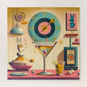 Mid Century Atomic Retro Futuristischer Kaninchen Puzzle