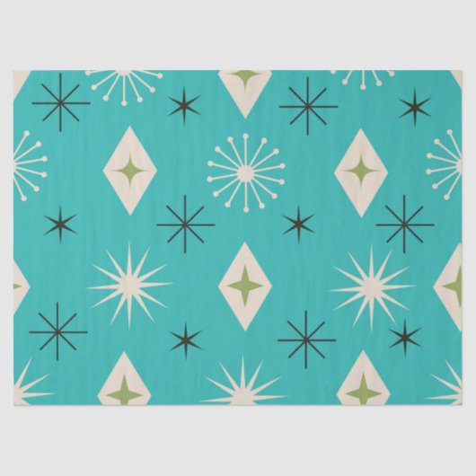 Mid Century Atomic Stars with diamonds on Teal  Seidenpapier (Vorderseite)