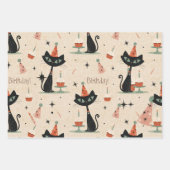Mid-Century-Atomkatze-Geburtstagsmuster Geschenkpapier Set (Vorderseite 3)