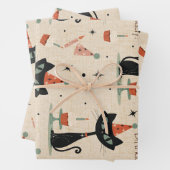 Mid-Century-Atomkatze-Geburtstagsmuster Geschenkpapier Set (Beispiel)
