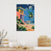 Mid-Century Beach House Art Print Japanese Poster (Küche)