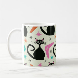 Mid Century Black Atomic Cats mit Bumerangs  Kaffeetasse