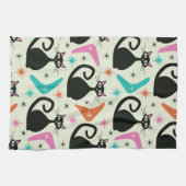 Mid Century Black Atomic Cats with Boomerangs Geschirrtuch (Horizontal)