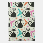 Mid Century Black Atomic Cats with Boomerangs Geschirrtuch (Vertikal)