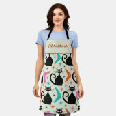 Mid Century Black Atomic Cats with Boomerangs Schürze (Getragen)