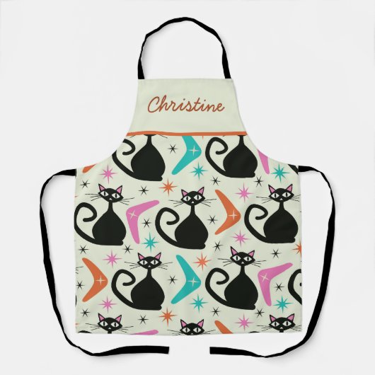 Mid Century Black Atomic Cats with Boomerangs  Schürze (Vorderseite)