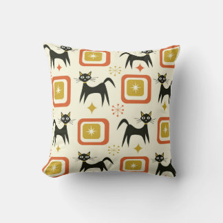 Mid Century Black Atomic Cats with Vintage squares Kissen