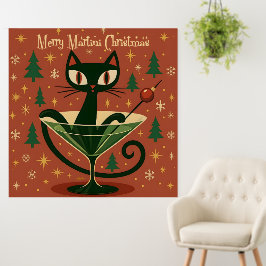 Mid Century Black Cat Merry Martini Christmas