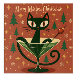 Mid Century Black Cat Merry Martini Christmas Acryl Wandkunst
