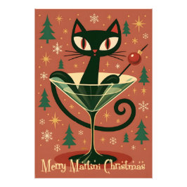 Mid Century Black Cat Merry Martini Christmas Fotodruck