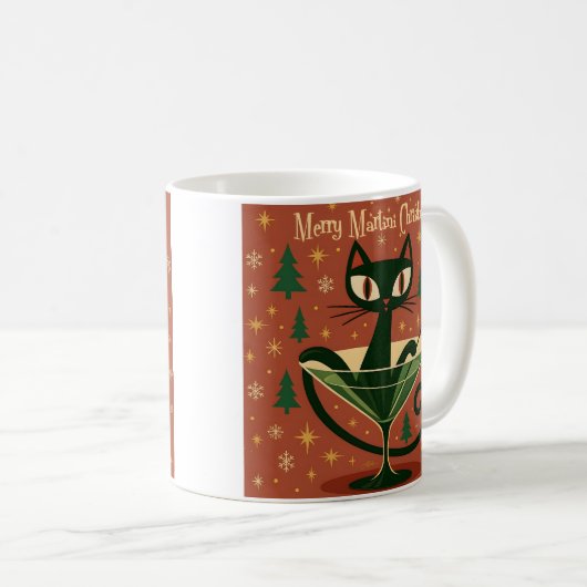 Mid Century Black Cat Merry Martini Christmas Kaffeetasse (VorderseiteRechts)