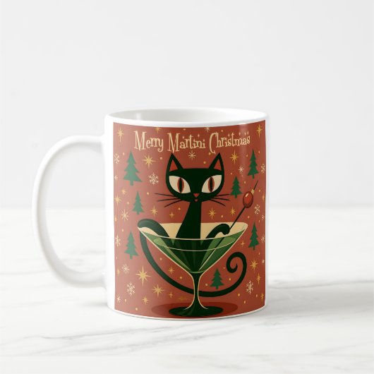 Mid Century Black Cat Merry Martini Christmas Kaffeetasse (Links)
