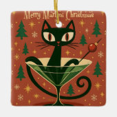 Mid Century Black Cat Merry Martini Christmas Keramikornament (Vorderseite)