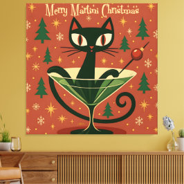 Mid Century Black Cat Merry Martini Christmas Leinwanddruck