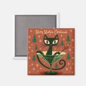 Mid Century Black Cat Merry Martini Christmas Magnet (Vorderseite/Rückseite)