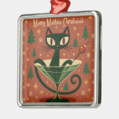 Mid Century Black Cat Merry Martini Christmas Ornament Aus Metall (Links)