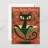 Mid Century Black Cat Merry Martini Christmas Postkarte (Vorne/Hinten)