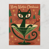 Mid Century Black Cat Merry Martini Christmas Postkarte (Vorderseite)