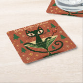 Mid Century Black Cat Merry Martini Christmas Rechteckiger Pappuntersetzer (angewinkelt)