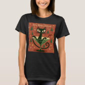 Mid Century Black Cat Merry Martini Christmas T-Shirt (Vorderseite)
