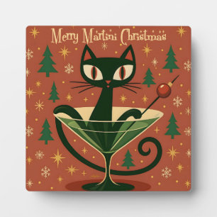 Mid Century Black Cat Merry Martini Weihnachten Fotoplatte