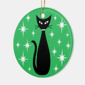 Mid Century Black Cat with White Stars on Green Keramik Ornament (Links)