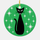 Mid Century Black Cat with White Stars on Green Keramik Ornament (Hinten)