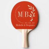 Mid-Century Blood Orange Leaf Wedding Monogram Tischtennis Schläger (Rückseite)