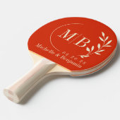 Mid-Century Blood Orange Leaf Wedding Monogram Tischtennis Schläger (Vorderseite)