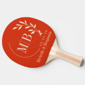Mid-Century Blood Orange Leaf Wedding Monogram Tischtennis Schläger (Seitenansicht)