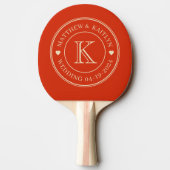 Mid-Century Blood Orange Wedding Monogram Heart Tischtennis Schläger (Rückseite)