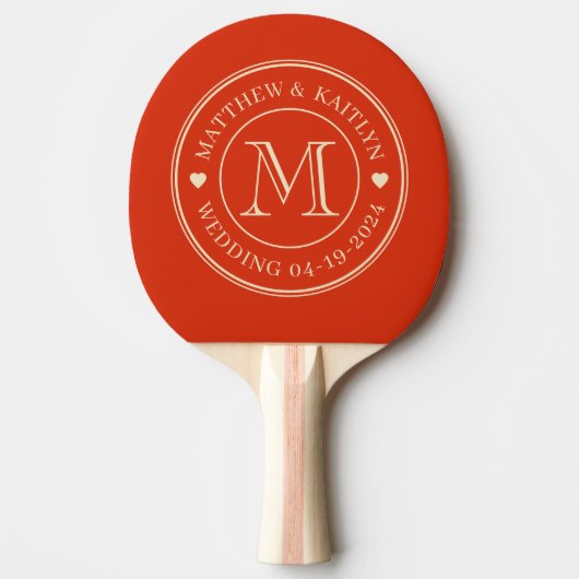 Mid-Century Blood Orange Wedding Monogram Heart Tischtennis Schläger (Vorderseite)