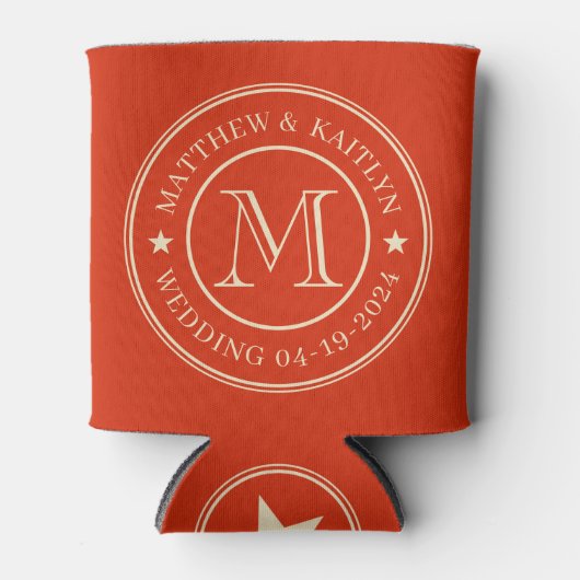 Mid-Century Blood Orange Wedding Monogram Star Dosenkühler (Vorderseite)