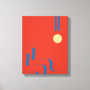 Mid Century Blue Line, Art Lines, Kunst Abstrakt Leinwanddruck