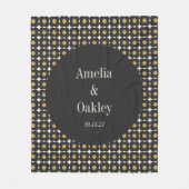 Mid Century Bold Black Gold Floral Wedding Custom Fleecedecke (Vorderseite)