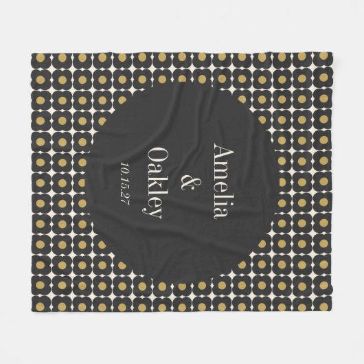 Mid Century Bold Black Gold Floral Wedding Custom Fleecedecke (Vorderseite (Horizontal))