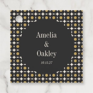 Mid Century Bold Black Gold Floral Wedding Custom Geschenkanhänger