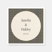 Mid Century Bold Black Gold Floral Wedding Custom Serviette (Vorderseite)