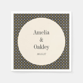 Mid Century Bold Black Gold Floral Wedding Custom Serviette