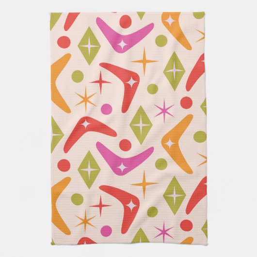 Mid Century Boomerangs with Stars and diamonds Geschirrtuch (Vertikal)