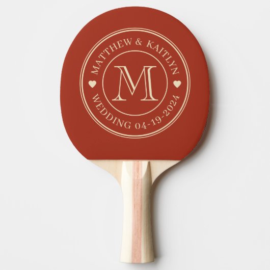 Mid-Century Burnt Sienna Wedding Monogram Heart Tischtennis Schläger (Vorderseite)