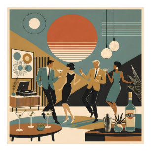 Mid Century California Vibes Martini Tanzparty Fotodruck
