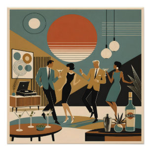 Mid Century California Vibes Martini Tanzparty Poster