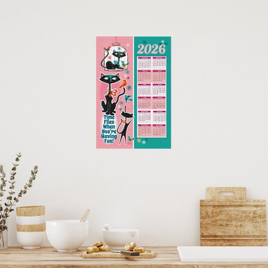 Mid-Century Cats Calendar Kitchen Poster (Küche)