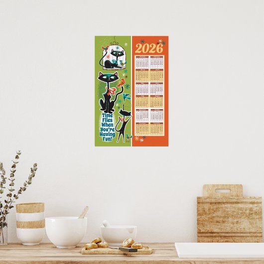 Mid-Century Cats Calendar Kitchen Poster (Küche)